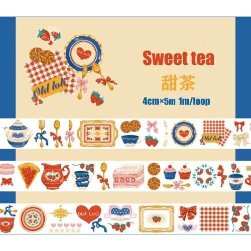 Sweet Tea Cake PET Washi Tapes Bullet Journal Masking Tape Adhesive Tape DIY Scrapbooking Decoration Washi Stickers