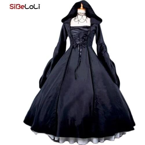 Medieval Black Gothic Steampunk Victorian Dress Halloween Party Masquerade Ball Gown Theater Clothing