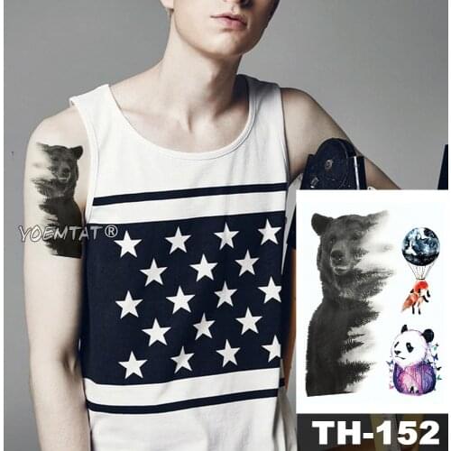 Waterproof Temporary Tattoo Sticker Forest bear pattern Water Transfer Panda Wild Fox Man body art flash fake tatoo