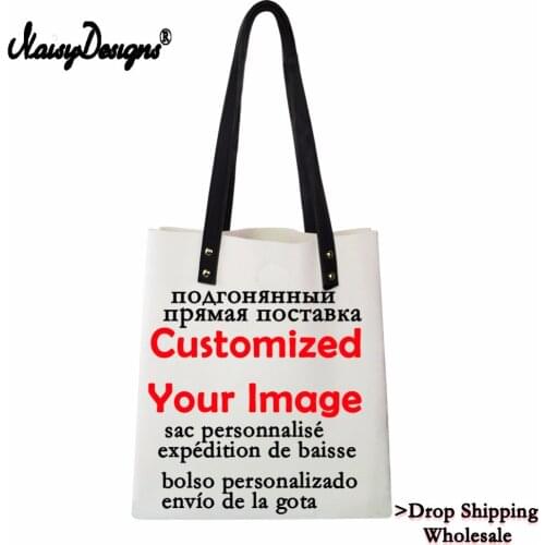 Custom Your Image Printing Foldable Shopping Bag Women PU Tote Bag Ladies Shoulder Shopper Bag Bolsa De Tela DropShipping