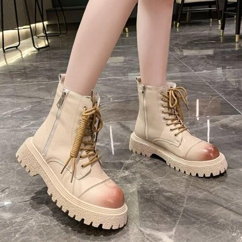 Women Retro Martin Boots Platform High-top Trend Shoes Height Increased Female Ankle Boots Military Hiking Boots 35-40