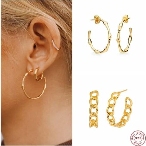 Aide 925 Sterling Silver Wave Line Hoop Earrings Big Bamboo Chain Shape Opening Circle Earrings For Women Trendy Jewelry Gift