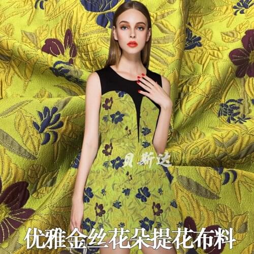 2018 New Elegant Fashion Gold Silk Flower-dyed Jacquard Fabric Skirt Fabric Premium Dress Suit Brocade Fabric