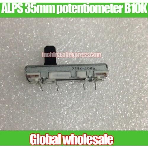 3pcs ALPS 35mm Single linkage straight slide potentiometer B10K / handle length 10MM * 5MM plastic handle Single linkage