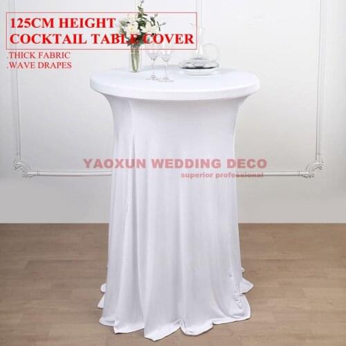 White And Black 125CM Height Spandex Cocktail Table Cover With Wave Drapes Wedding Table Cloth For Event Party Decoration