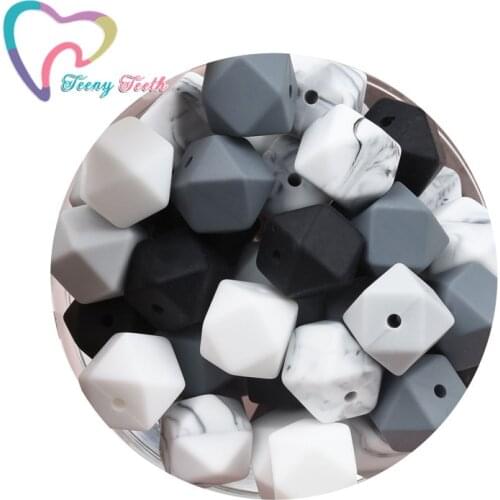 50 PCS Marble & Gray Mix 5 Colors Combo 14-17 MM Silicone Geometric/Hexagon Teething Beads DIY Necklace Nursing JewelyBaby Beads