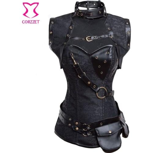 Black Steel Boned Gothic Steampunk Corset Sexy Overbust Waist Trainer Corsets And Bustiers Vintage Plus Size Korsett For Women