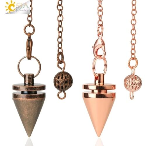 CSJA Small Cone Metal Pendulum for Dowsing Healing Amulet Copper Chain Rose Gold Color Wicca Pendule Reiki Fashion Jewelry G597