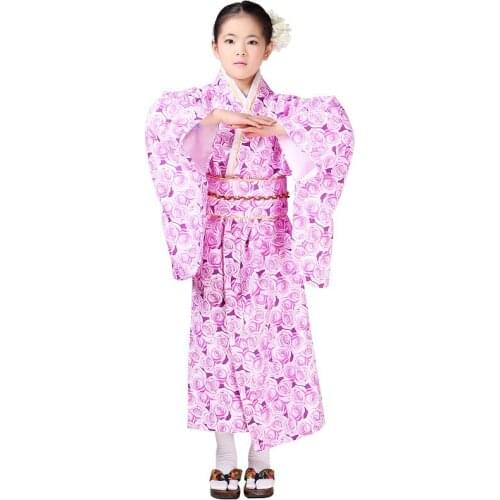 BALDAUREN Childrens Kimono Traditional Japanese Flower Yukata Girl Cosplay Japanese Haori Costume Asian Costume