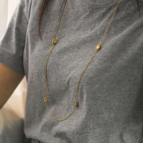 Long Necklace Double Coffee Bean Marina Satellite Link Chain For Women 91CM Adjustable Stainless Steel Jewelry Accessories DN279