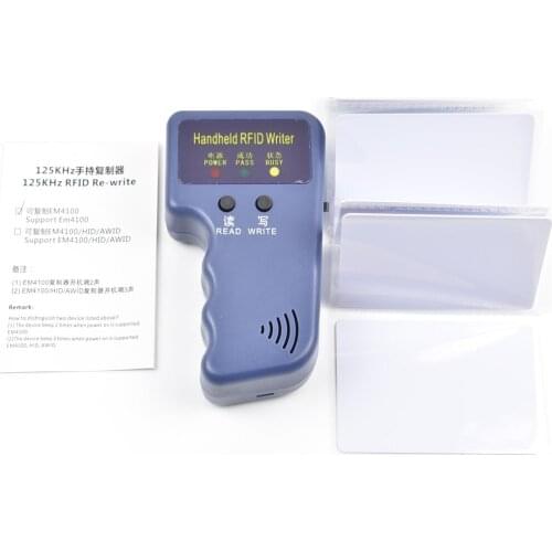 Handheld 125KHz RFID Duplicator Copier Writer Programmer Reader 5pcs EM4305 T5577 Rewritable ID Keyfobs Tags Card