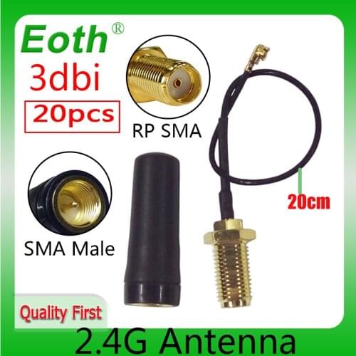 20pcs Wholesale 2.4G wifi Antenna antena pbx SMA Male 2dBi 2.4 ghz antenne wi fi mini size PCI U.FL IPX to RP SMA Pigtail Cable