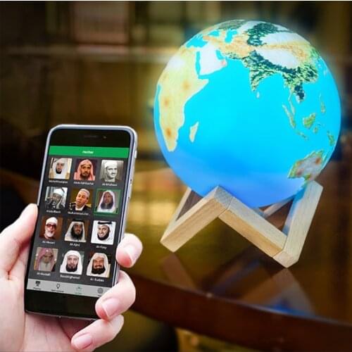 H7JB Speaker Lamp Kids Night Light 7 Colors LED 3D Earth Light with Wood Stand Remote and Touch Control USB Rechargeable Gift