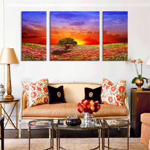 Art prints painting beautiful red tree canvas Modular nordic pictures triptych home artwork posters and prints wall picture