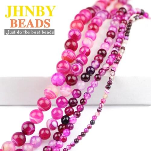 JHNBY Natural Rose Stripe Banded Carnelian Stone Beads 4/6/8/10/12MM Rose Onyx Round Loose Beads for Jewelry Bracelet Making DIY