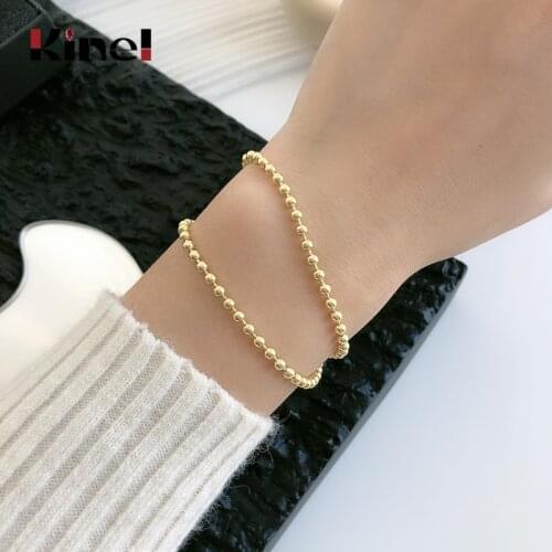 Kinel Fashion Silver 925 Jewelry 18K Real Gold Plated Double Round Bead Charm Bracelets For Women Gifts 2021 New