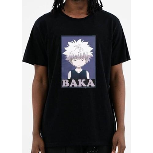 Hunter X Hunter T Shirts Killua Zoldyck Baka Classic Comic O-Neck Short Sleeves Classic Anime Japan Fashion 100% Cotton Tees