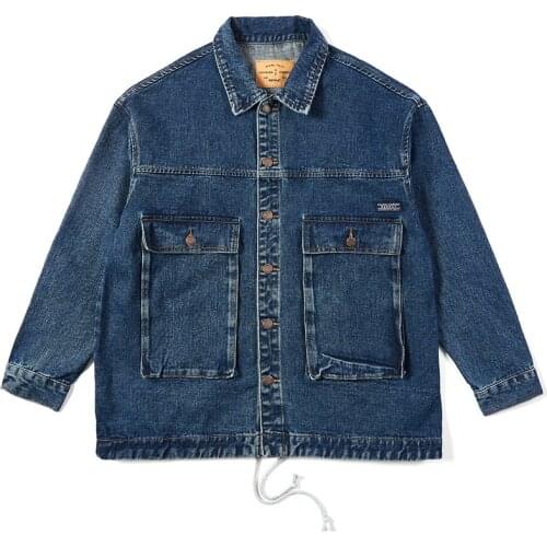 Spring Mens New Loose Multi Pocket Wash Denim Jacket Outdoor Trekking Climbing Camping Labor Cargo Combat Personalized Coat top