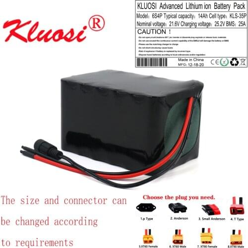 KLUOSI 24V 14Ah 21.6V 6S4P 25.2V Lithium Battery Pack with 25A BMS for Electric Bicycle Ebike Scooter Wheelchair Cropper Motor