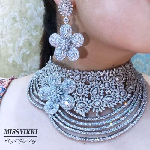 Missvikki Noble Bridal Wedding Neckalce Earrings Ring Bangle Jewelry Set for Women Prom Party Show Full CZ Luxury Gorgeous Brand
