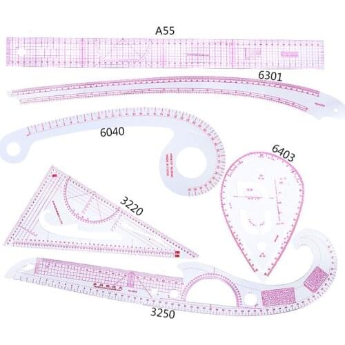 MIUSIE 6 Pcs French Curve Metric Grading Ruler Measure Dressmaking Tailor Drawing Template Craft Tool Plastic Sewing Supplies