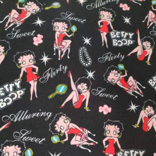 Cartoon Betty Lady in Black Polyster Cotton Fabric for Tablecloth Home Textile Slipcover Sewing Quilting DIY Needlework Material