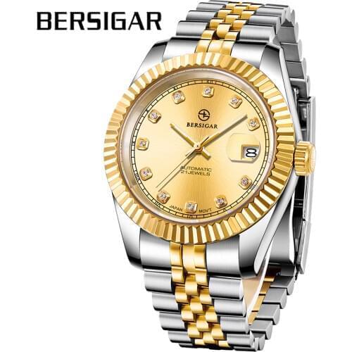 BERSIGAR Mens Waterproof Stainless Steel Automatic Mechanical Watch Calendar Wrist Watch-Waterproof Analog Watch Couple model