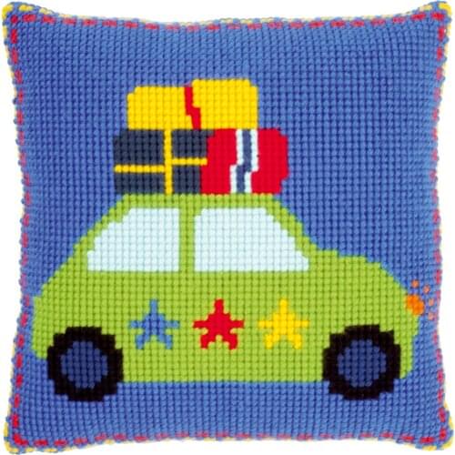 DIY Cross Stitch Cushion Front Holiday By Car Needlepoint Kits Printed Canvas Chunky Yarn Cross-stitch Pillow Case Arts & Crafts