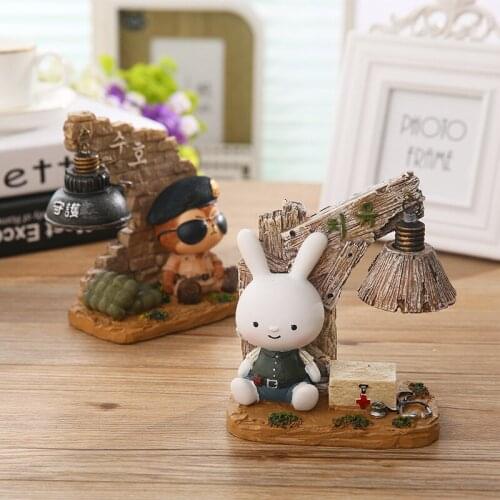 Cute Animal Nightlight Ornaments Cartoon Rabbit Fox Desktop Decoration Home Resin Crafts Ornaments Home Modern