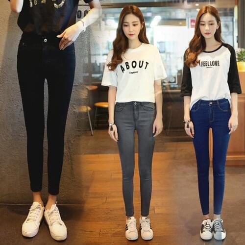 New Korean version of womens jeans, womens pants, slim pants, womens trousers, fashion elastic thin fit LQ0120
