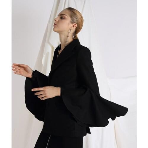 New arrivals ruffle sleeve wool blazer women coat