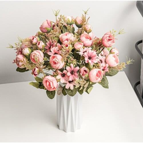 Rose Pink Artificial Flowers Silk Daisy Bouquet Plastic Fake Flowers Accessories DIY Home Wedding Decoration Table Centerpieces