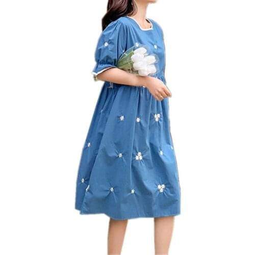 Maternity Dress Woman Clothes for Pregnant Women Clothing Summer Puff Sleeve Embroidery Pregnancy Dresses Maternity Clothes