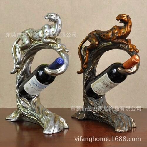 Practical creative gifts factory direct home den living room leopard wine rack resin crafts ornaments
