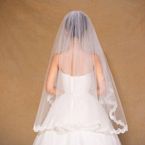 2020 Simple Bridal Veil Voile De Mariee 2 Layers Women Short Wedding Veils Lace Edge