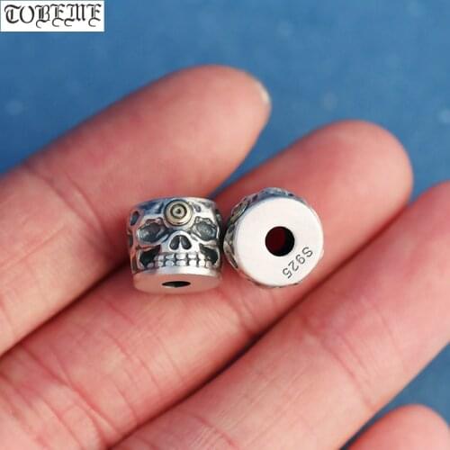 Handmade Real 925 Sterling Silver Skull Bead DIY Bracelet Skeleton Loose Bead Punk Jewelry Findings