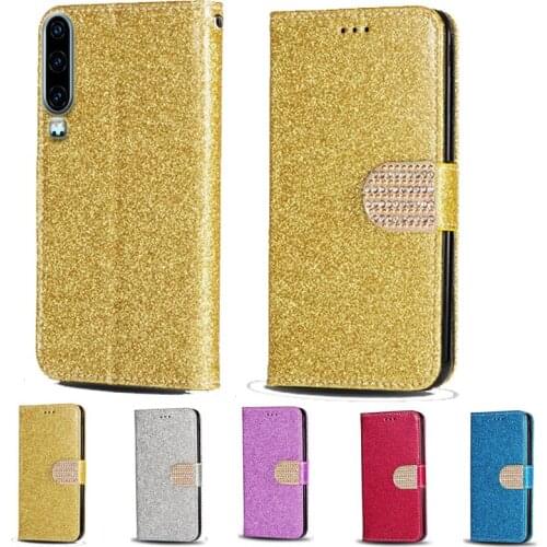Luxury Glitter Diamond Flip Leather Wallet Phone Case For Huawei P30 Phone stand function cover with card slot