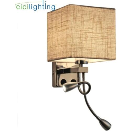 Modern Living Room Bedroom Hotel Balcony Hallway Wall Lamp LED Bedside Hose Lamp Fabric Lampshade Switch Segment Control Lights