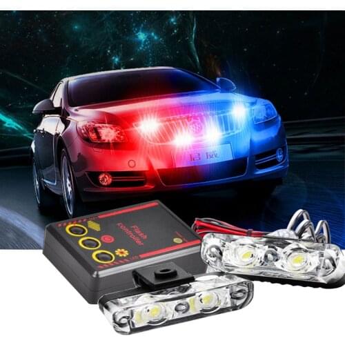 High Bright 12V 2X2 4LED Red/Blue white Car Police Strobe Flash Light Emergency Warning 3 Flashing Fog Lights Car Styling