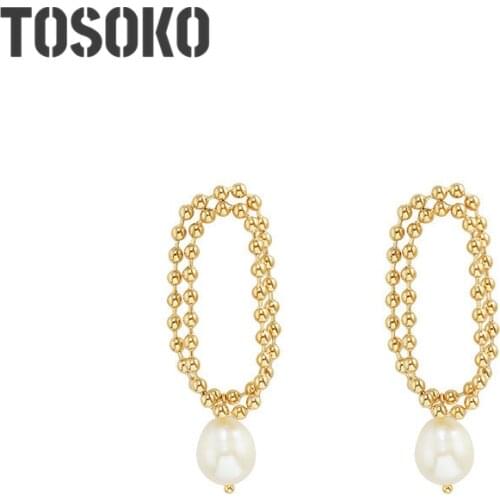 TOSOKO Stainless Steel Jewelry Fresh Water Pearl Rice Chain Double Tassel Earrings Elegant Drop Earrings For Women BSF326