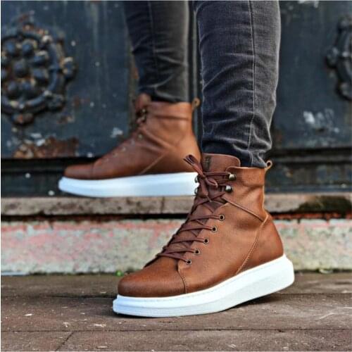 High Sole Shoes B-080 Tan 4 color sneaker model boat style stylish fashion casual platform heel van shoelaces chaussure