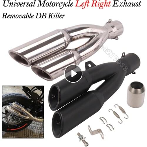 Universal Motorcycle Double Hole Exhaust Pipe Pot Echappement Moto Motorbike Muffler Escape For benelli 502C Ninja 250 R1 R3 R25