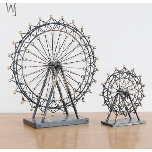 Vintage Zinc Alloy Building Model Rotating Happy Ferris Wheel Decoration Creative Home Metal Decoration