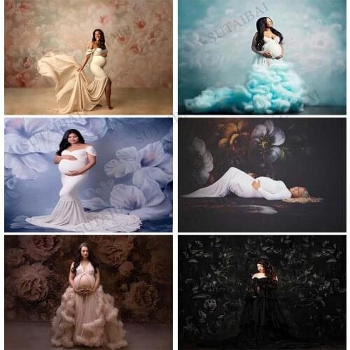 Vintage Blue Floral Background for Photography Newborn Baby Kids Abstract Fantasy Child Photographic Backdrops for Photo Studio