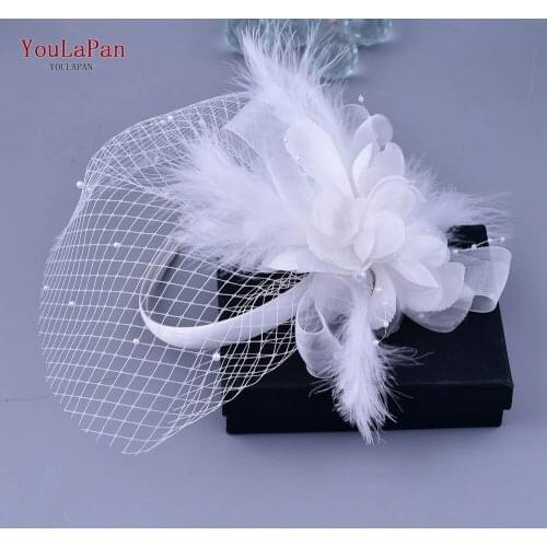 YouLaPan FG18 Fashionable Bridal Hair Band Accessories Vintage Hair Feather Flower Jewelry White Veil Hair Acessories Wedding