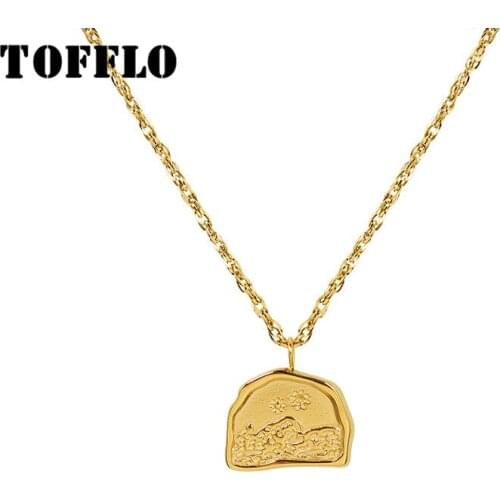 TOFFLO Stainless Steel Jewelry Flower Half Irregular Pendant Necklace Female Hip Hop Clavicle Chain BSP1033