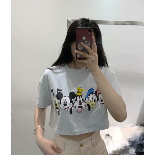 Disney Cartoon Mickey Mouse Shirts For Women Print Round Neck Short-sleeved Women Fashion Clothing Graphic T-Shirts Harajuku