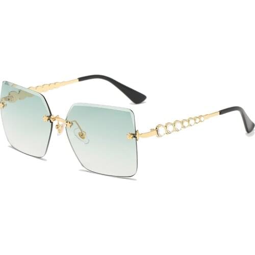 Rimless Sunglasses Women Luxury Designer Rhinestone Sun glasses For Ladies Colorful Lenses Star Square Green Sunglasses Sunnies