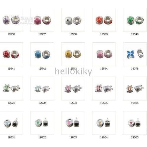 100 PCS MIXED LOTS ENAMEL ZINC ALLOY MEATL BEADS Charm W/Big hole M19637