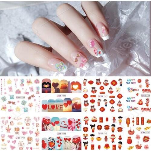 12pcs 3D Valentines Nail Art Sticker Love Heart Letter Water Transfer Slider Decals Manicure Decoration Tattoos Wraps